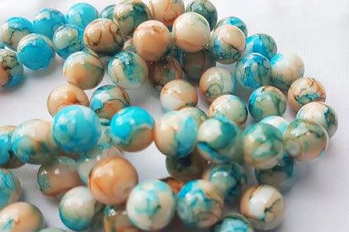 10 x Multi Colour Marble Glass Beads - 10mm