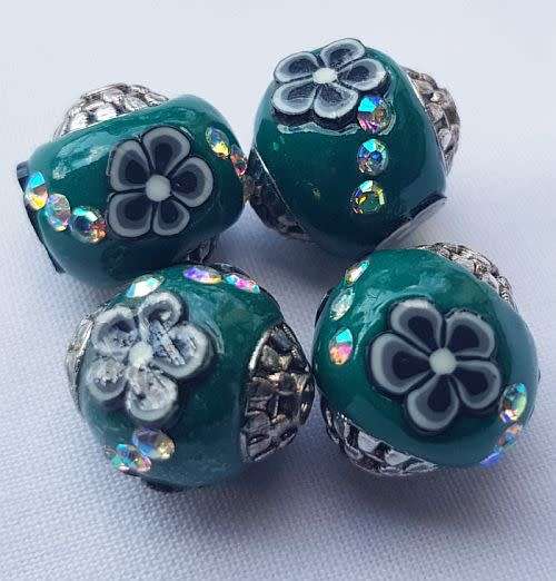 1pc  - 15 mm Dark Green Handmade Indonesia Polymer Clay bead - Each