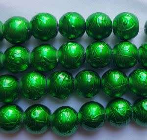 10  x 10mm  Green  Splashed Round  Glass  Beads