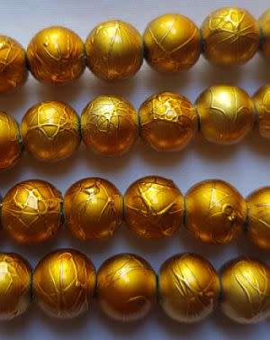 10  x 10mm  Gold  Splashed Round  Glass  Beads