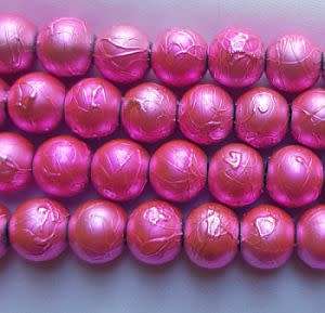 10  x 8mm  Pink  Splashed Round  Glass  Beads