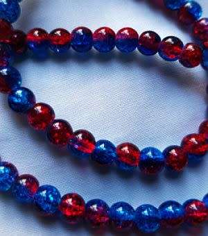 20 x (6mm) Blue and Red Crackle Glass  Beads