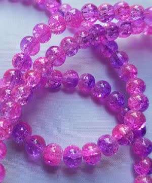 20 x (6mm) Pink & Purple Crackle Glass  Beads