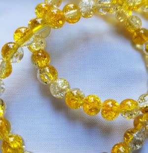20 x (6mm) Yellow & Clear Crackle Glass  Beads