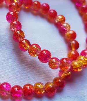 20 x (6mm) Pink & Yellow Crackle Glass  Beads