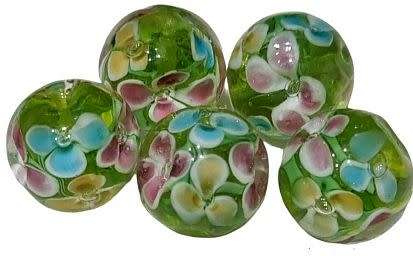 1pc x 14 mm  Green Round Lampwork Glass Bead - Each