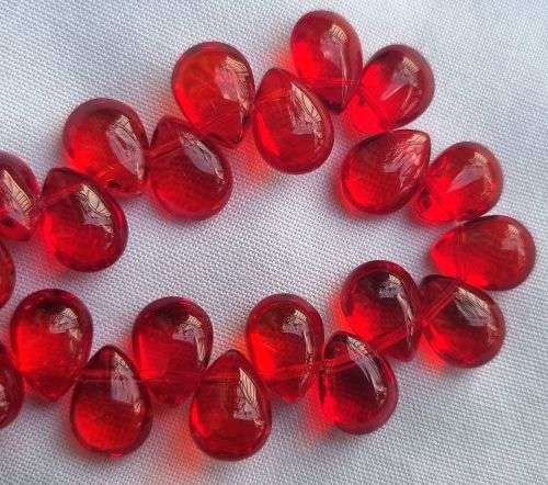 10 pc Red Drop Glass Beads  11mm - Top Drilled