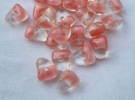 30pc Pink and Clear Glass Chips  4x7mm