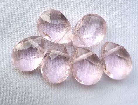 4pc x 15mm  Pink Drop Faceted Glass Beads - Top Drilled