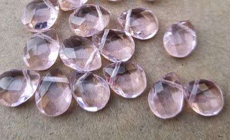 6pc x 12mm  Pink Drop Faceted Glass Beads - Top Drilled