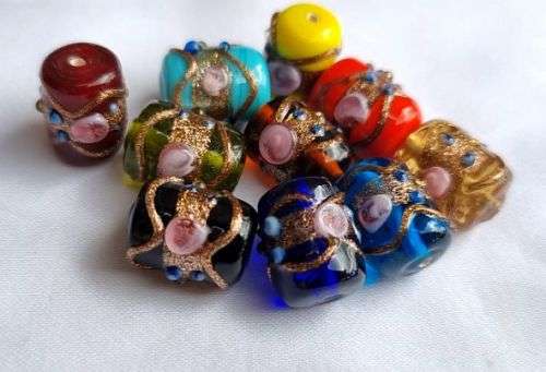 10Pc  x  Mixed  Tube  Handmade Lampwork Glass  Bead  (+/-15cm)
