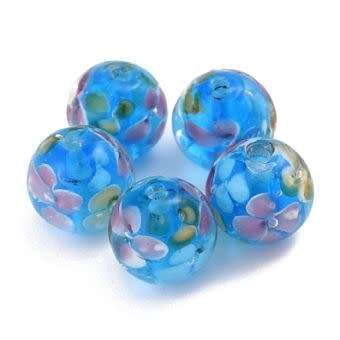1Pc x 12mm, Blue  Round Handmade Lampwork Glass  Beads - Each