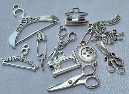 12pc Tibetan Silver  Sewing Theme Charms Size: Between   15 and 36mm - 1 Set