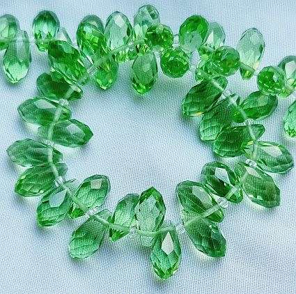 10 pc Green Teardrop Faceted Glass Beads  12x6mm - Top Drilled