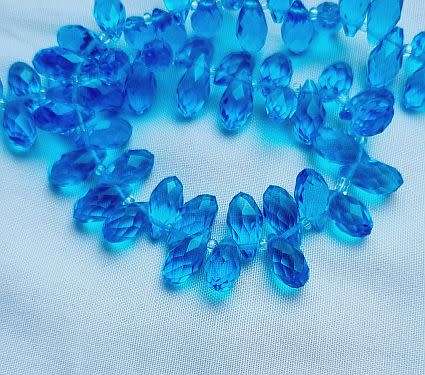 10 pc Light Blue Teardrop Faceted Glass Beads  12x6mm - Top Drilled
