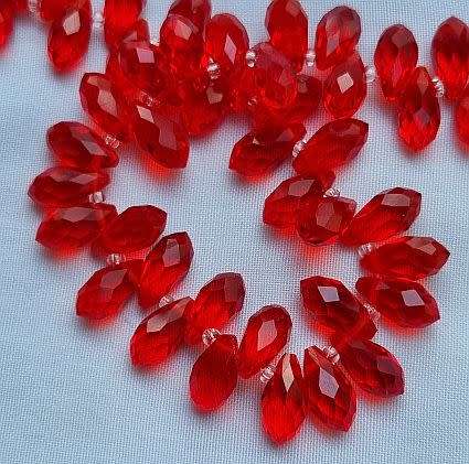 10 pc Red Teardrop Faceted Glass Beads  12x6mm - Top Drilled