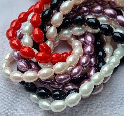 50Pc x  11mm Mixed Oval Drop Glass Pearl Beads - 1 Pack