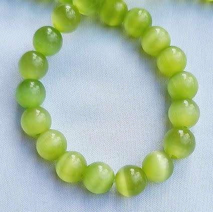 10pc x 8mm Light Green Round Cat`s Eye Beads