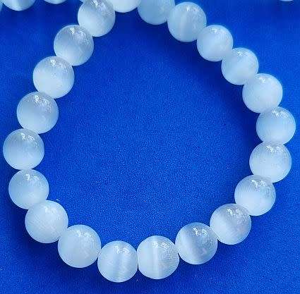 10pc x 8mm White Round Cat`s Eye Beads