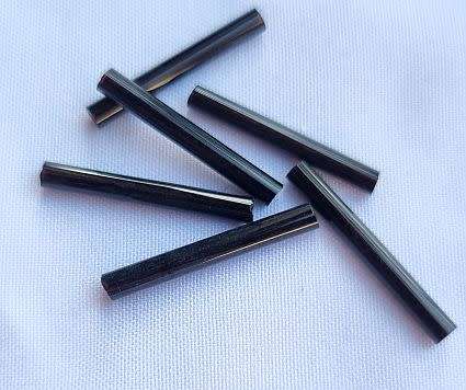 10pc x 20mm Black Bugle / Tube Glass Beads