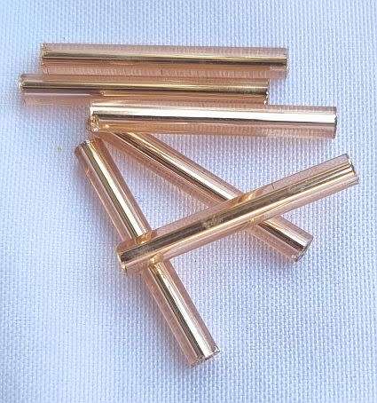 10pc x 20mm Rose Gold Bugle / Tube Glass Beads