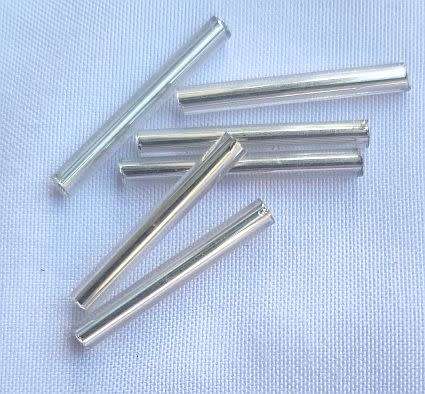 10pc x 20mm Silver Bugle / Tube Glass Beads