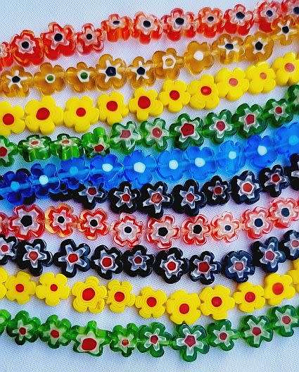 24pc  Mixed Flower Handmade Millefiori  Glass Beads  - Size: Between 6 and 9mm  - 1 Pack