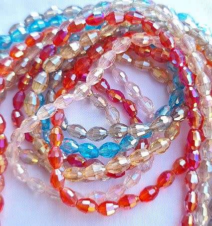 42pc x 6mm Mixed Oval Faceted Glass Beads - 1 Pack - 7 Colors