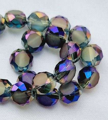 10 pc x 8mm   Purple Faceted Frosted /  Electroplate Glass Beads