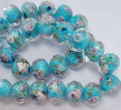10 pc (8x6mm) Light Blue Lampwork Rondelle Glass Beads