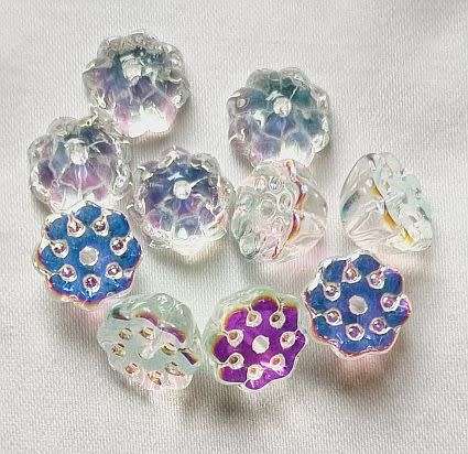 10pc  x (10x6mm) Clear AB Flower Glass Beads