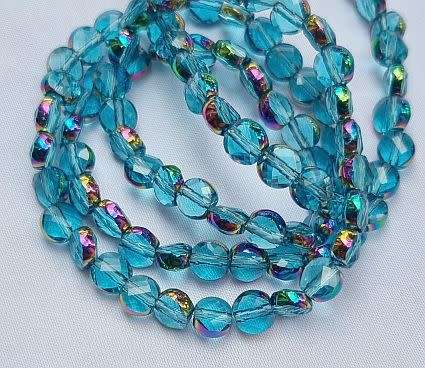 *Clearance Sale*10pc x 5.5mm Light Blue / Flat  / Faceted Electroplate Glass Beads