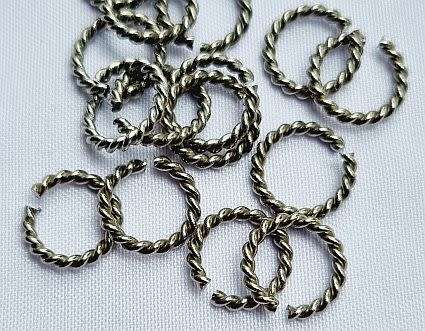 20pc  x 10mm Twisted Antique Silver Open Jump Rings