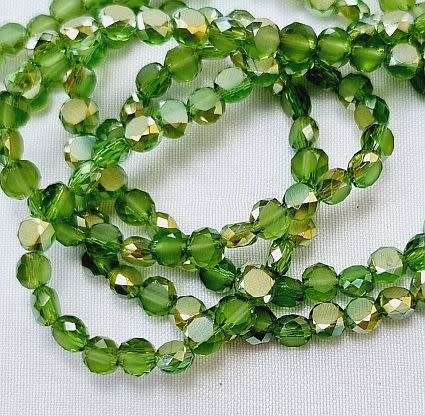 20 pc x 4mm Green  Faceted Frosted /  Electroplate Glass Beads