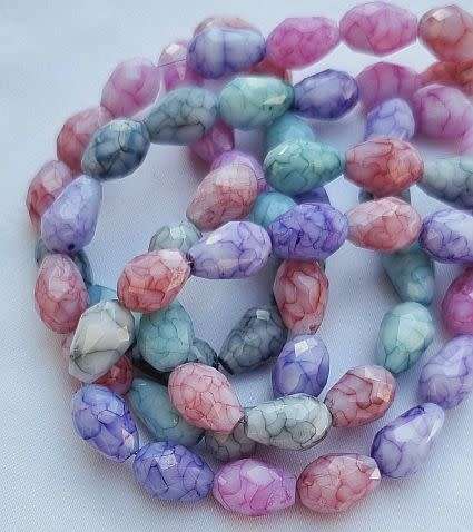 1 x Strand (+/-33pc)  Mixed Drop Marble Faceted  Glass Beads   Size: +/- 11mm