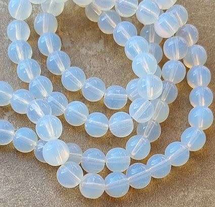 20Pc x 8mm  White Round Imitation Opalite Glass  Beads