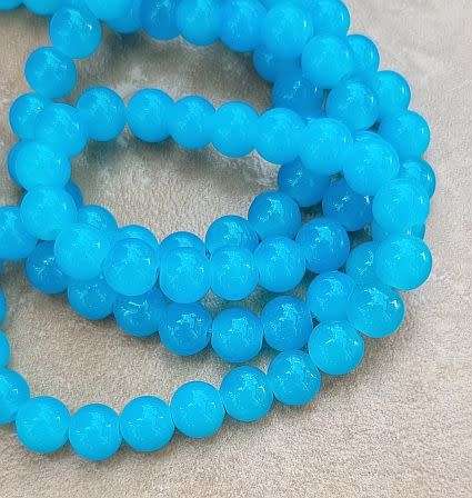 20Pc x 8mm  Blue Round Imitation Jade Glass  Beads