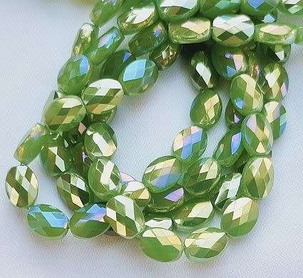 20Pc x (8x6mm)   Green AB Oval  Faceted Glass  Beads