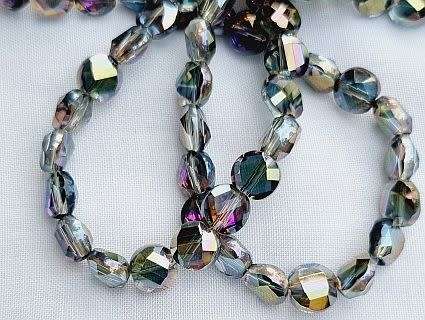 12pc x 8 mm  Purple / Smoky / Gold / Flat / Faceted Electroplate Glass Beads