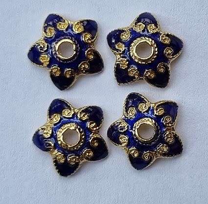 10pc x 10mm Blue / Gold Tone / Star  Enamel / Metal Bead / Cap
