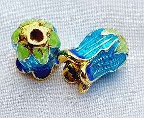 1pc x 14mm Light  Blue / Gold Tone / Enamel Flower Bead Cap - Each