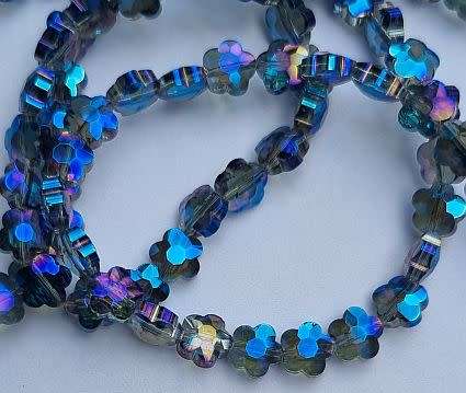 10pc (8mm) Blue Flower Shape Faceted Electroplate Glass Beads