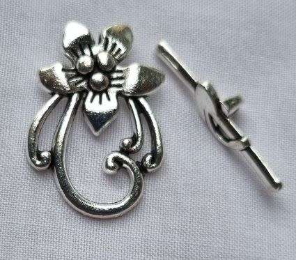 Tibetan Style Silver Tone Flower  Toggle Clasp  29x20 mm - 1 Set
