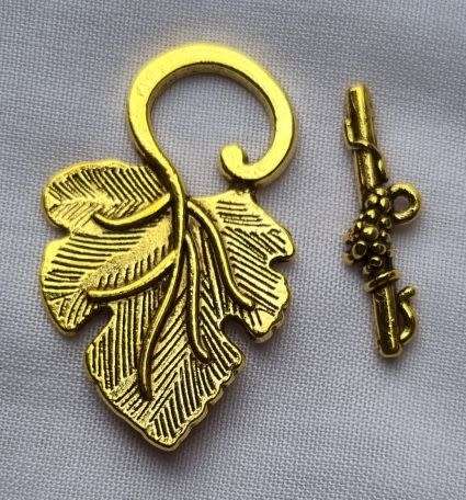 Tibetan Style Antique Gold Tone Leaf Toggle Clasp  36x22 mm - 1 Set