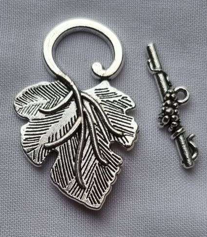 Tibetan Style Silver Tone Leaf Toggle Clasp  36x22 mm - 1 Set