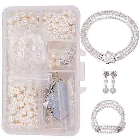 ***DIY*** 3 Layers Glass Pearl / Chandelier Charm Necklace, Bracelet and Earrings Kit + Tools