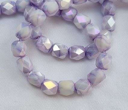 20pc x 5mm Purple Column Marble Faceted  Glass Beads