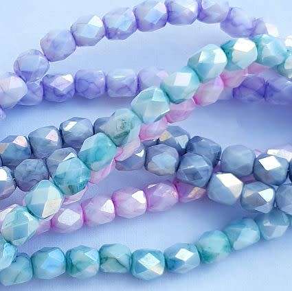 25pc x 5mm Mixed Column Marble Faceted  Glass Beads
