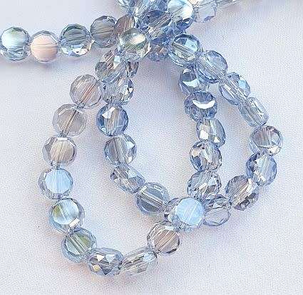 20 pc x 5mm Blue / Silver  AB / Flat Round  /  Faceted Glass Beads