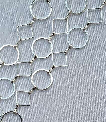 1m Silver Tone  Chain, Link Sizes: Circle 12mm - Diamond  11mm